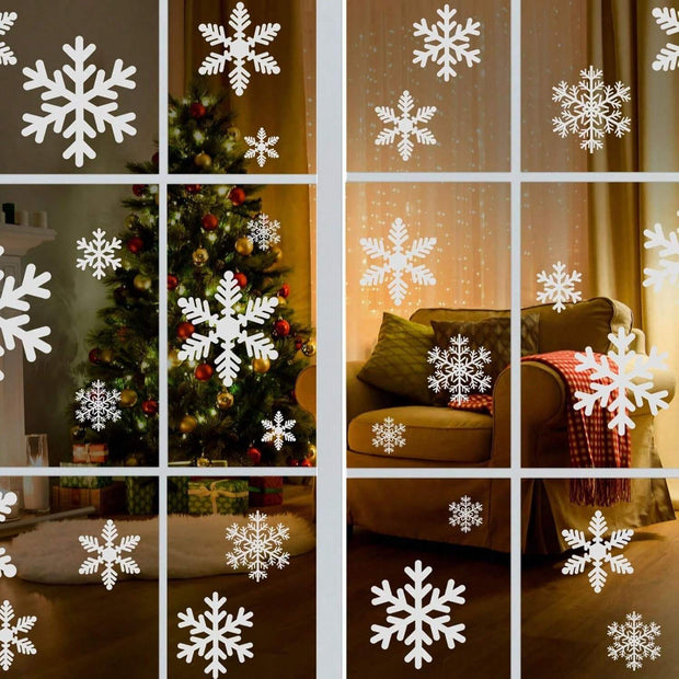 135Pcs Christmas Window Clings Snowflakes Window Decals Static Window Stickers For Christmas Decorations Window Decor Ornaments Xmas Party Supplies Thanksgiving Party Decor -5-Sheet,Christmas