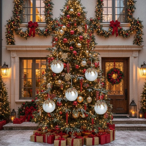 6PCS Set 3.9in Glass Christmas Tree Ball Ornaments Holiday Party Decor Tree Hanging Balls